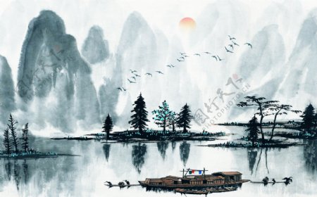 山水风景水墨中式简约装饰画