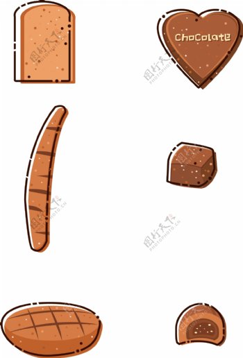 矢量卡通简约美食食物面包巧克力