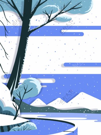 彩绘大雪节气雪景背景素材