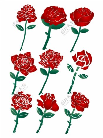 情人节玫瑰花元素渐变形状矢量创意套图