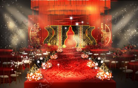 红色中式喜庆婚礼效果图设计