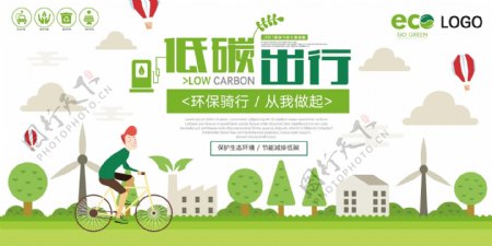 低碳环保节能减排绿色骑行展板