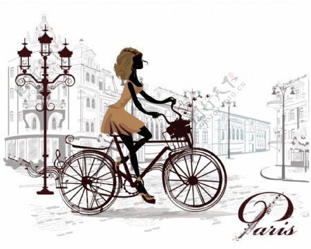 巴黎街头骑自行车的美女