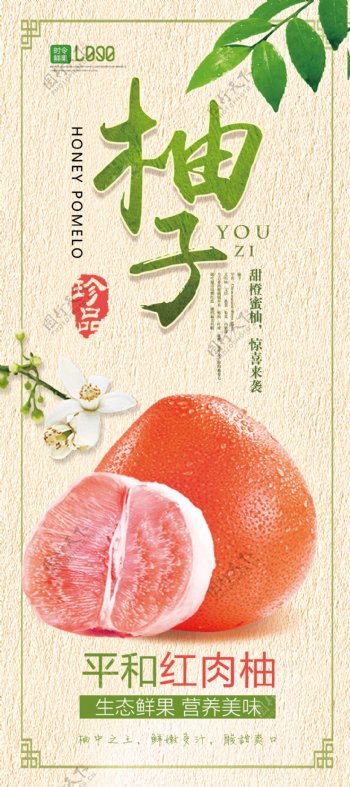 2018年黄色小清新中国风柚子水果展架
