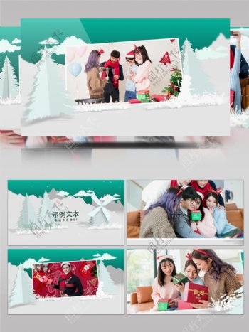 冬季雪花圣诞节相册展示AE模板