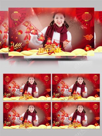 喜庆中国风猪年春节祝福边框AE模板