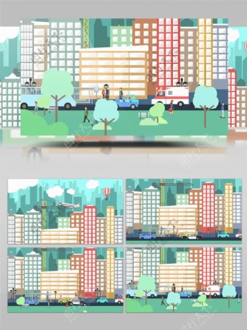 扁平MG动画AE元素库城市与建筑AE模板