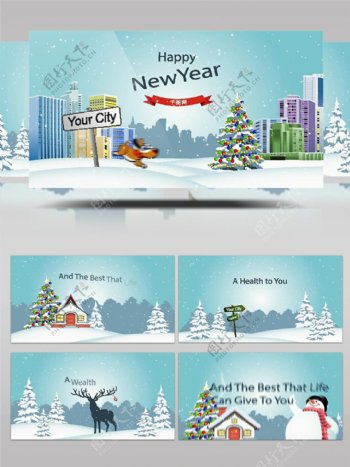 可爱卡通动画新年祝福视频片头ae视频模板