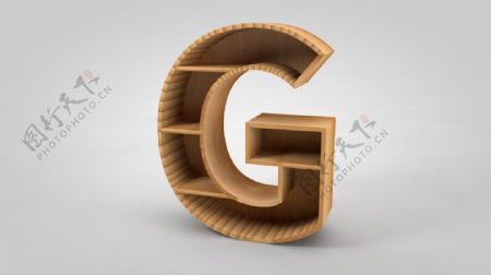 字母G形木质现代货架书架木架C4D建模