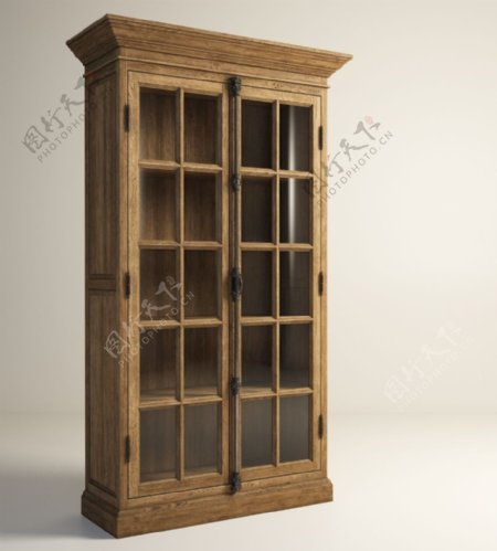 中式玻璃门书柜模型
