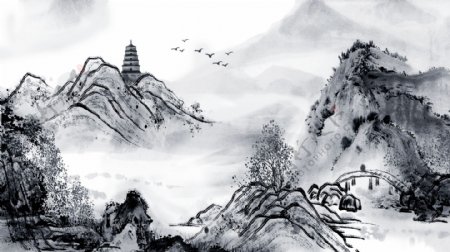 唯美古典复古中国水彩画水墨画插画