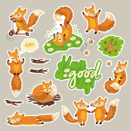 狐狸运动卡通动物造型矢量素材