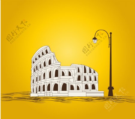手绘罗马角斗场世界著名建筑矢量背景