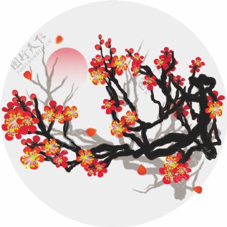 手绘中国风水墨花卉植物花朵花瓣日落元素