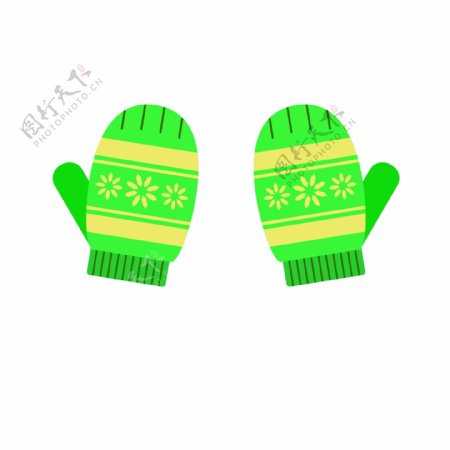 冬季保暖手套加厚儿童绿色花纹