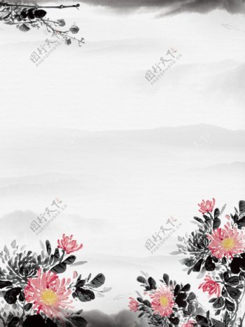 古典中国风水墨菊花背景