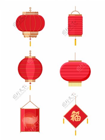 中国风喜庆过年春节红灯笼扁平矢量素材套图