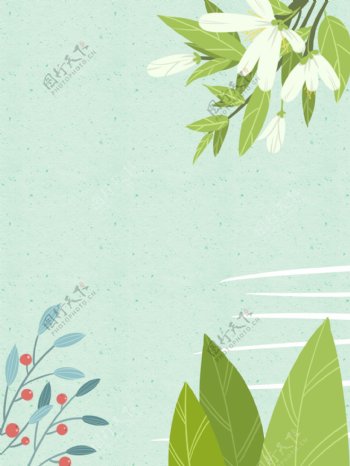 清新春季绿叶花朵背景设计
