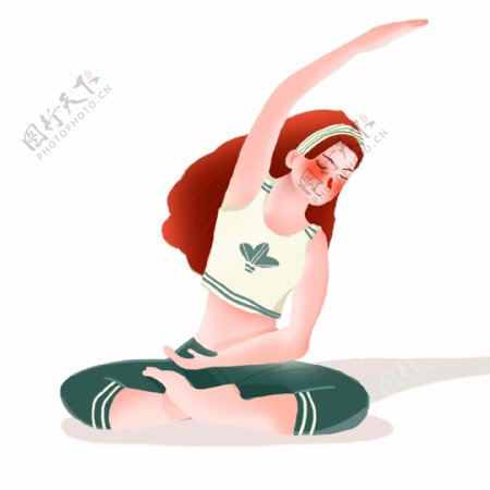 卡通手绘做瑜伽运动的女孩