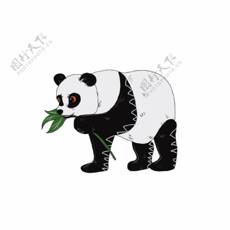 手绘吃竹子的熊猫动物设计