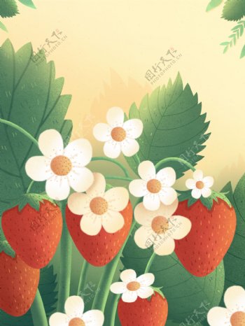 清新草莓卡通背景设计