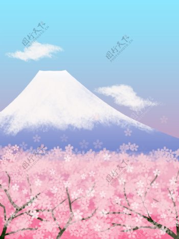 樱花粉色渐变富士山浪漫唯美背景