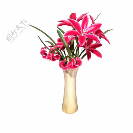 植物类通用元素花瓶插花红色百合花PSD