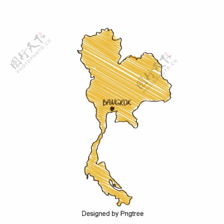 黄色的泰国地图