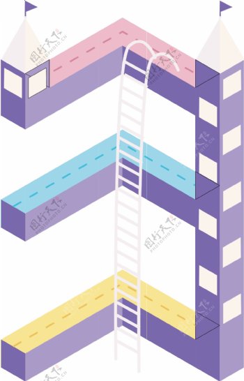 卡通立体数字3紫色城堡阶梯装饰矢量元素
