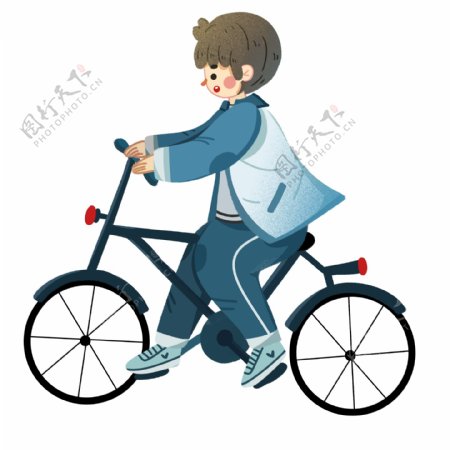 温馨骑着自行车出门的男高中生