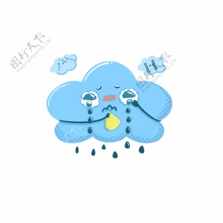 气象小雨天气卡通形象悲伤哭泣云朵蓝色阴雨