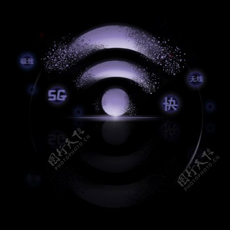 5G银紫色无线信号碎片倒影未来科技风图案