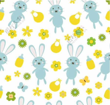 蓝色小兔子黄色小花