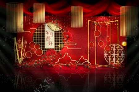 中式中国风红金主题婚礼