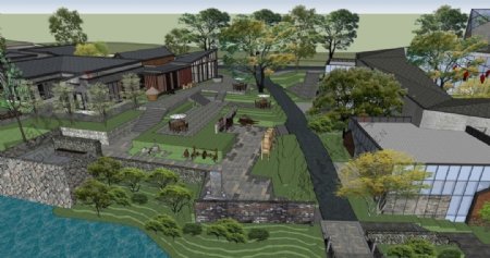 中式临水商业建筑群落景观设计