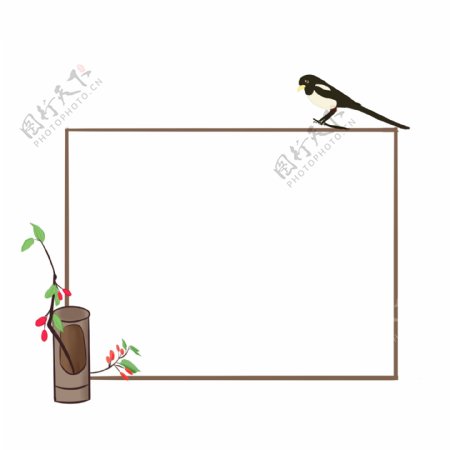 方形文艺花朵和小鸟插画边框