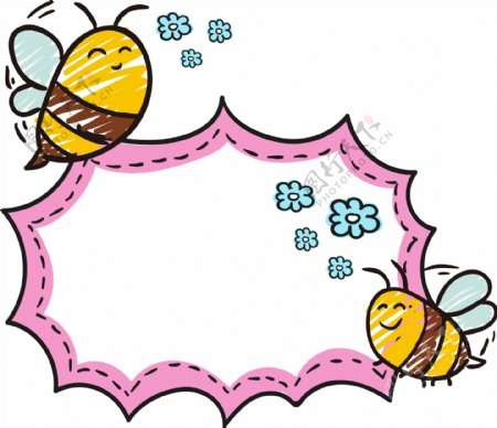 粉红色边框蜜蜂图案元素