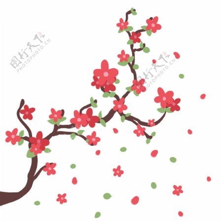 红色的桃花手绘插画
