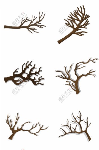 手绘冬天树枝组合图