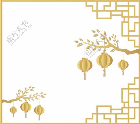 金黄色卡通中国风灯笼挂饰边框