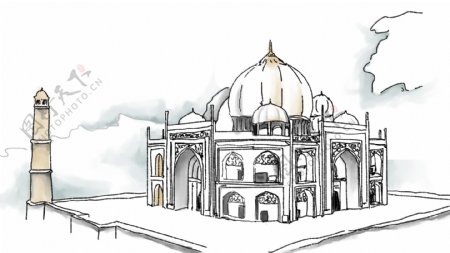 印度古建筑泰姬陵插画
