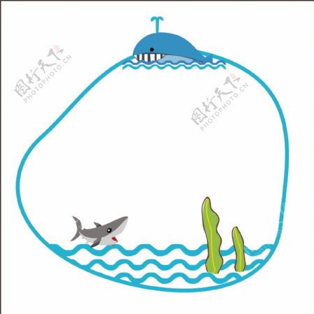 卡通可爱海洋鲨鱼边框