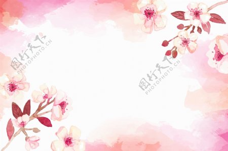 粉色植物花朵花卉树叶手绘背景