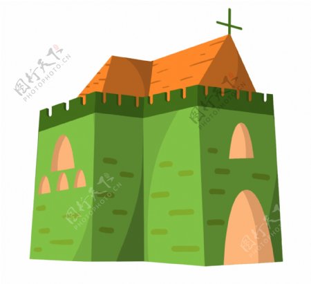 绿色城堡建筑插图