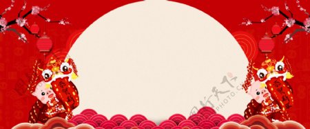 新年春节中国风灯笼梅花海报背景