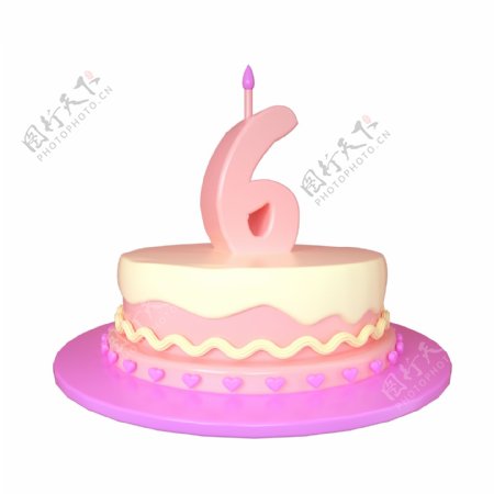 C4D可爱立体6周岁生日蛋糕装饰