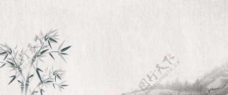 传统中国水墨风格山水画水墨竹子水墨鸟背景