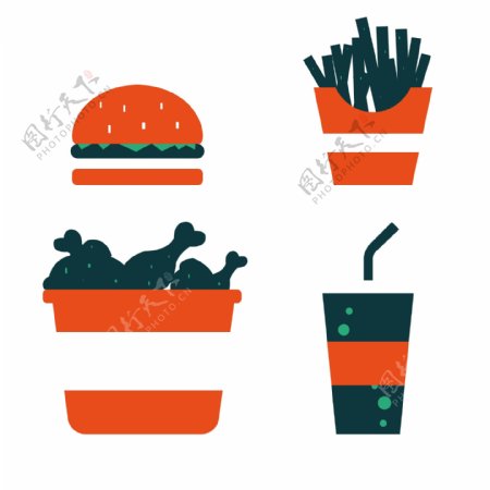 扁平化垃圾食品卡通风格图标插画矢量免抠素材