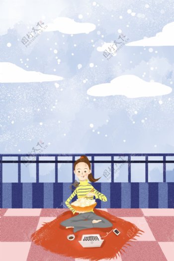 二十四节气之冬至阳台吃饺子假日女孩