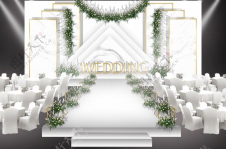 白色大理石简约婚礼舞台效果图